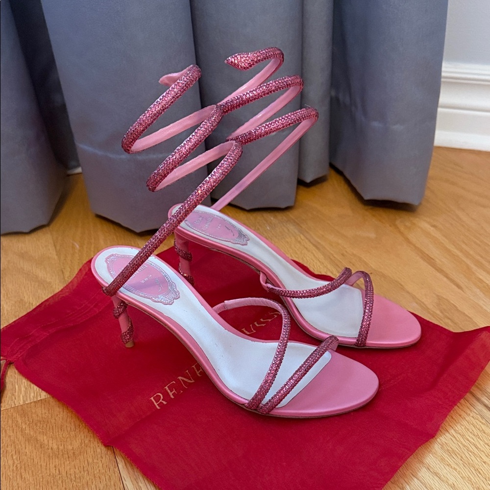 Authentic René Caovilla Pink Cleo crystal embellished heels